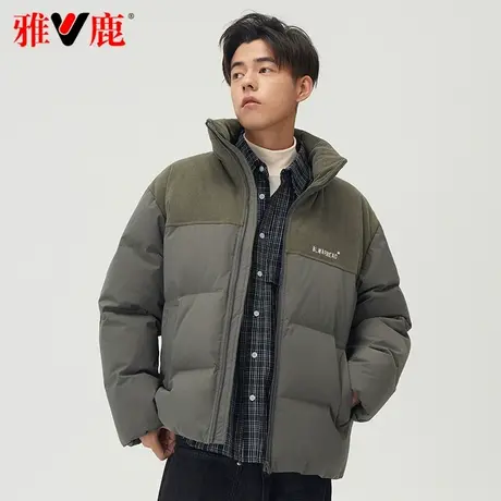 雅鹿官方短款羽绒服男士2023新款拼接立领休闲冬季加厚保暖面包服图片