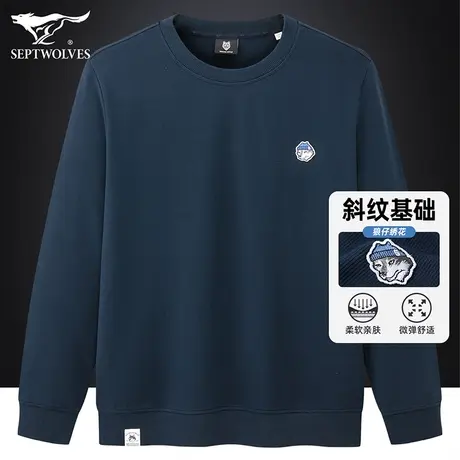 七匹狼狼族生活圆领长袖T恤男秋冬季新款宽松百搭显瘦刺绣卫衣男图片