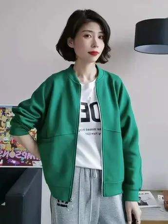 拉链开衫卫衣女春秋2023年新款时尚休闲立领短款夹克棒球服外套潮图片