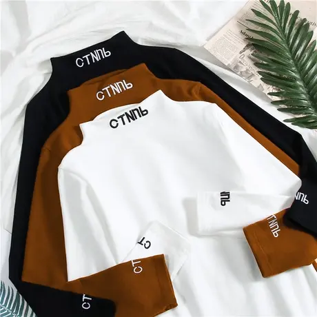 2023新款春秋冬季新款内搭半高领打底衫白色洋气长袖t恤女上衣服商品大图