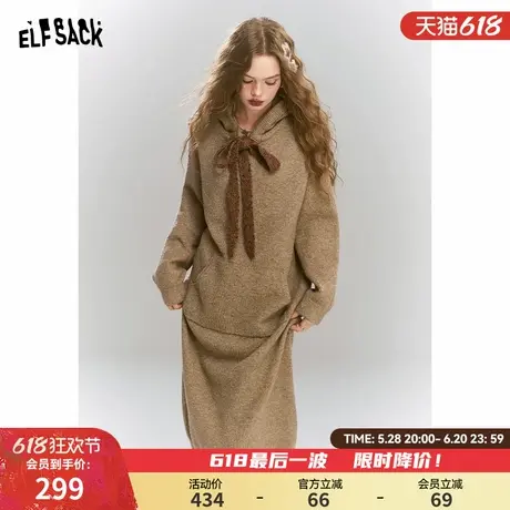 妖精的口袋彩点连帽针织卫衣连衣裙2025年春季新款直筒内搭裙子图片