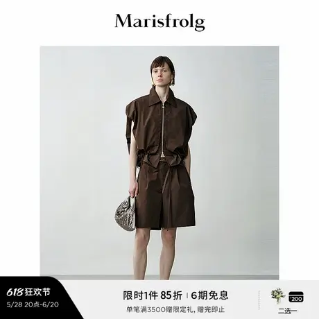 【精简美学】玛丝菲尔秋布朗棕色双头拉链衬衫式马甲套装图片