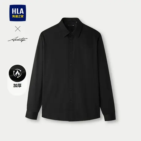 HLA/海澜之家轻商务休闲黑衬衫秋冬季厚拉毛暗格纹保暖通勤上衣男图片
