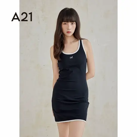A21女装圆领连衣裙夏季收腰显瘦性感辣妹风包臀短裙女图片