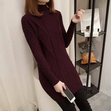 中长款半高领毛衣女秋冬新款韩版女装厚纯色套头打底衫上衣针织衫商品大图