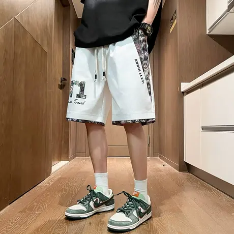冰丝短裤男款夏季潮牌宽松拼接国潮五分裤子男士休闲运动工装中裤商品大图
