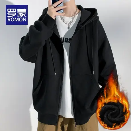 罗蒙美式潮牌外套男士冬季加绒加厚2025新款运动连帽开衫卫衣男生商品大图