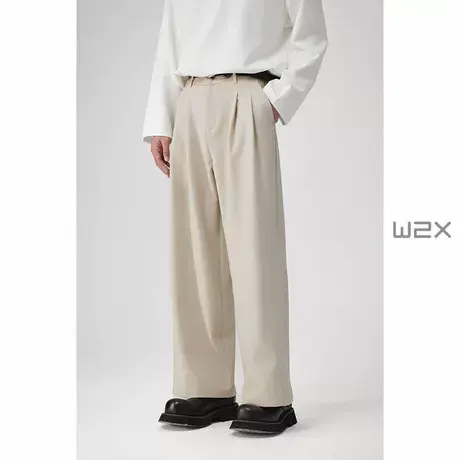 w2x春夏季四合扣双褶阔腿休闲裤男直筒宽松西装裤垂坠感长裤子潮商品大图