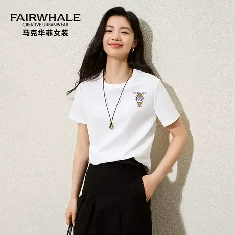 马克华菲正肩印花短袖T恤女夏季2025新款圆领宽松休闲凉感上衣潮图片