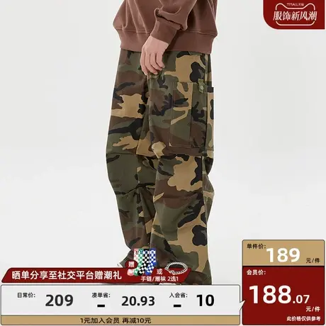 ER迷彩裤高街男hiphop美式复古工装裤子宽松休闲直筒裤束脚运动裤图片