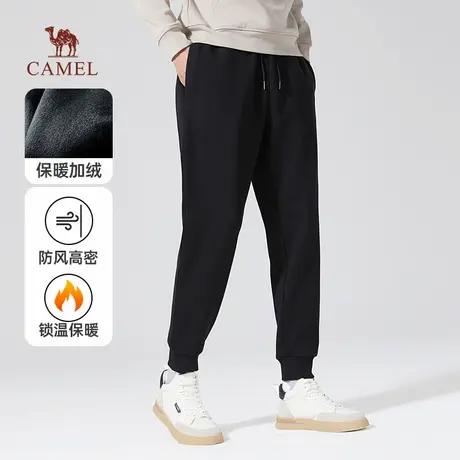 骆驼运动裤男士春秋季新款针织卫裤黑色宽松束脚休闲长裤男商品大图