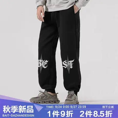 美式休闲裤港风百搭春秋款大码宽松ifashion男士裤子灰色卫裤图片