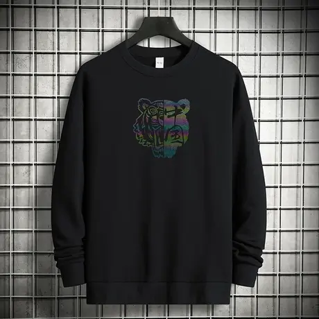 380g重磅纯棉卫衣男摇粒绒加绒加厚中国潮流黑色圆领无帽长袖t恤商品大图