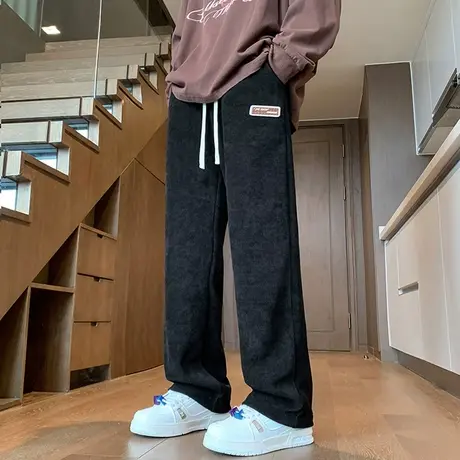 灯芯绒裤子男春秋季直筒宽松休闲运动长裤青少年美式高街痞帅男裤商品大图