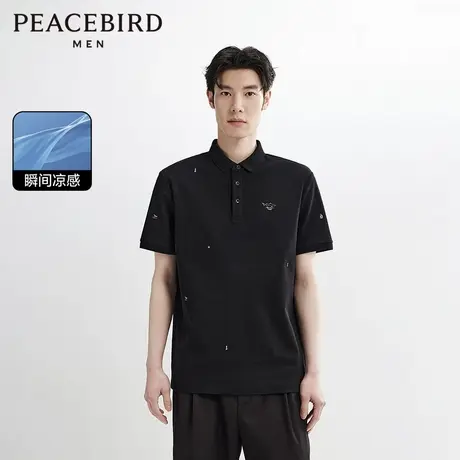 【凉感索罗娜】太平鸟男装 夏翻领短袖t恤刺绣休闲POLO衫男商品大图