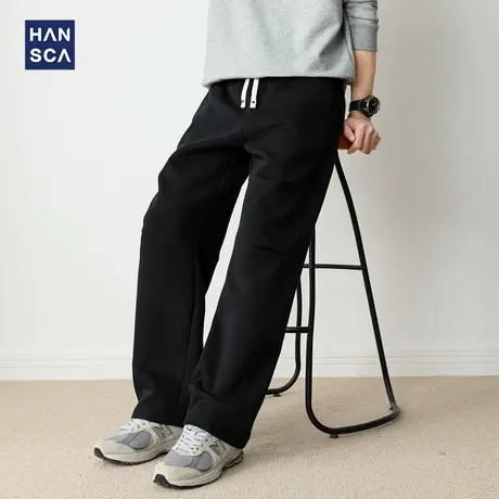 hansca秋季宽松休闲卫裤男2025新款直筒抽绳时尚潮流伞兵压褶裤子图片