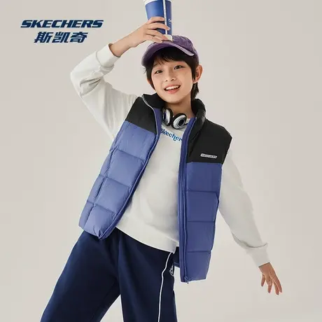 Skechers斯凯奇儿童中大童梭织羽绒背心男女童款时尚简约羽绒马甲商品大图