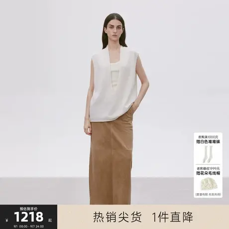 MISSCOCOON可可尼C3系列灰色无袖上衣秋冬款纯羊绒纱深V领马甲女商品大图