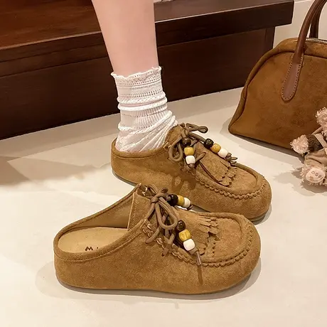 厚底包头半拖鞋女2025秋季新款气质爆款懒人勃肯鞋增高小个子拖鞋商品大图
