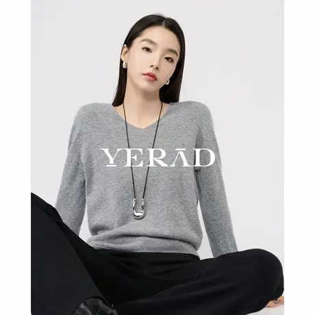 【30%山羊绒】娅丽达宽松v领质感羊毛针织衫女25秋冬新款毛衣上衣商品大图