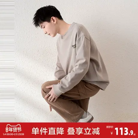 唐狮2026秋季新款男士圆领卫衣青少年套头衫无帽美式潮流外套图片