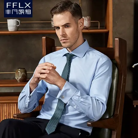 非凡领袖DP成衣免烫纯棉男士长袖衬衫 温莎领正装千鸟格法式衬衫图片