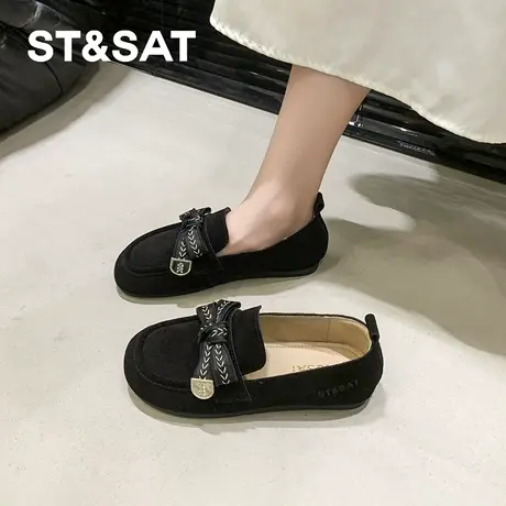 星期六真皮豆豆鞋女款加绒春季新款勃肯鞋女平底浅口单鞋百搭女鞋商品大图