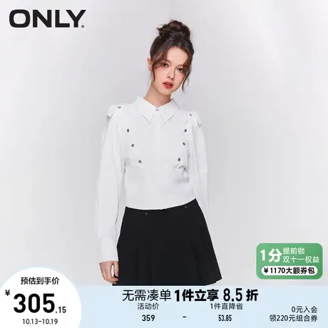 【买4免1】ONLY奥莱2023夏季新款时尚通勤风尖领露肩短款白衬衫女商品大图