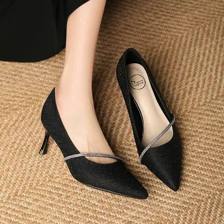 Safiya/索菲娅2023春夏新款尖头浅口通勤鞋黑色高跟鞋单鞋子女鞋商品大图
