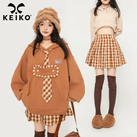 KEIKO [赠领带]小众设计连帽卫衣女2023秋冬新款洋气加绒加厚外套商品大图