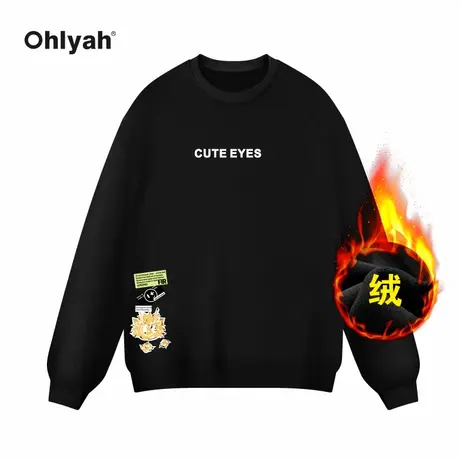 Ohlyah品牌加绒纯棉本命年卫衣女2023秋冬新款设计感潮牌情侣上衣商品大图