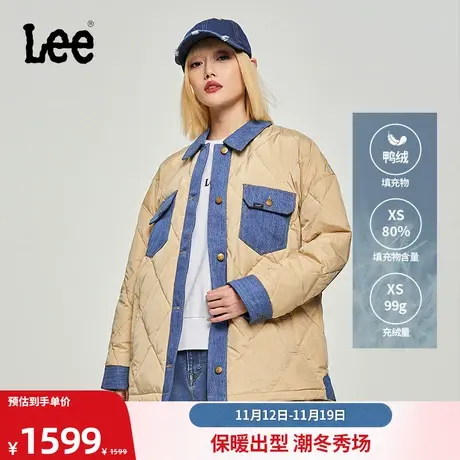 Lee商场同款23秋冬新品舒适版牛仔拼接女款轻薄羽绒服米黄色潮流图片