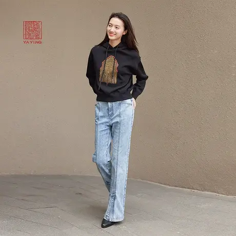 EP雅莹高端系列 连帽休闲宽松上衣 减龄针织卫衣 商场同款9502A图片