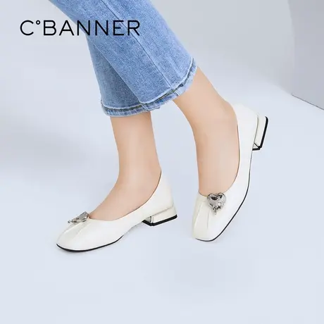 千百度女鞋春季新款单鞋简约森系小皮鞋通勤鞋学院鞋低跟鞋商品大图