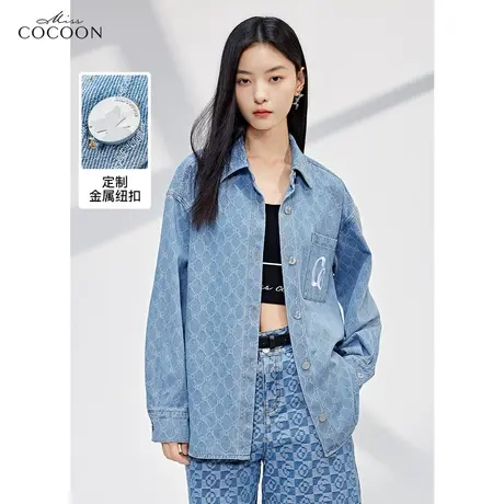 missCOCOON自制字母印花牛仔外套女2023新款春季时尚休闲衬衫上衣商品大图