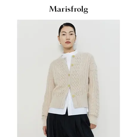 【羊毛针织开衫】玛丝菲尔针织衫2023春季新款羊毛扭花针织毛衣商品大图