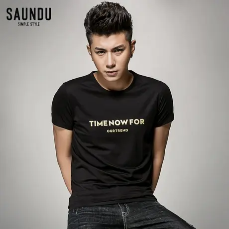 莫代尔短袖t恤男圆领黑色修身夏季半袖印花烫金夏装男生潮流体恤图片