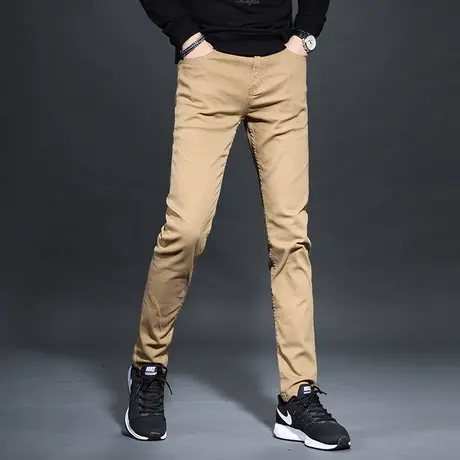 牛仔裤男秋季2021年新款修身小脚韩版潮流卡其色直筒男士休闲裤子商品大图