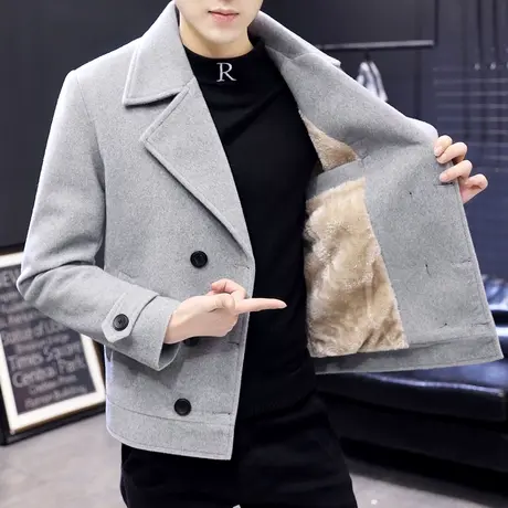 加绒加厚小西服冬季男士韩版修身仿水貂绒西装男潮流短款风衣外套商品大图