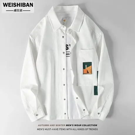 春秋季拼接撞色廓形薄款外套男装日系纯棉简约宽松衬衣百搭夹克男商品大图