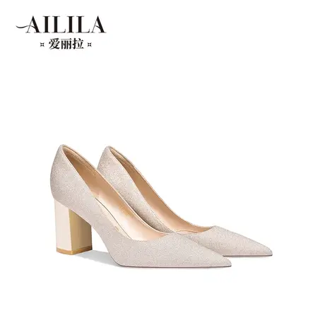 爱丽拉粗跟婚鞋女2025新款春季禾秀婚纱两穿新娘法式高跟鞋不累脚图片