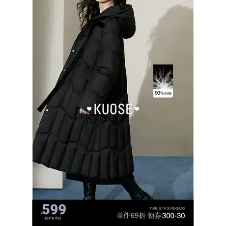 阔色黑色长款连帽设计感羽绒服女2023秋冬季新款宽松蝴蝶结外套商品大图
