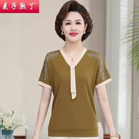 母亲节洋气妈妈夏装短袖T恤小衫春新款50岁阔太太上衣中老年女装图片
