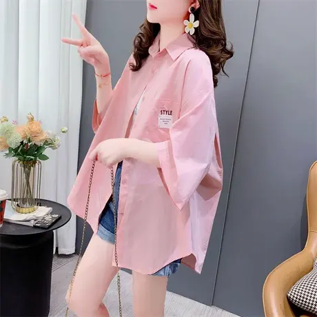 潮牌设计感短袖防晒衬衫女夏季2023新款宽松洋气休闲百搭上衣外套图片