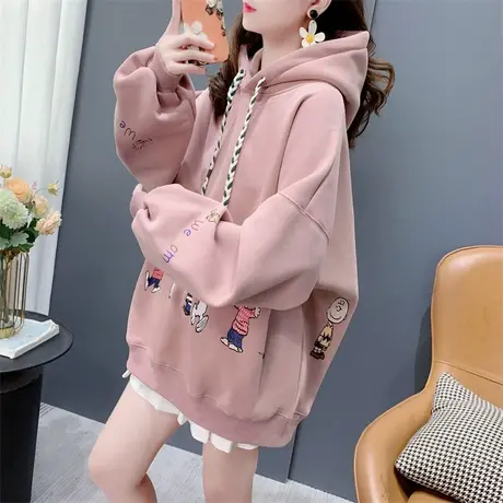 设计感卡通加绒连帽卫衣外套女2023秋冬新款宽松时尚洋气减龄上衣图片