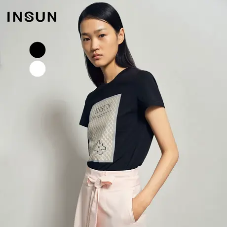 INSUN恩裳夏季字母印花圆领T恤图片