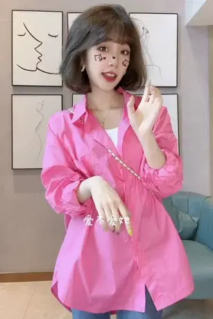 自制设计感小众白衬衫女春秋内搭宽松纯色盐系衬衣甜美减龄上衣潮图片