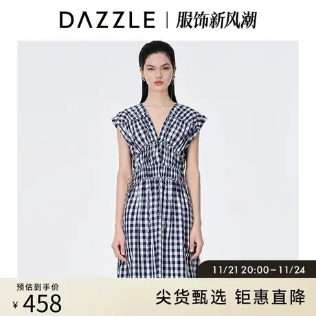 DAZZLE地素奥莱 经典赫本式格纹蝴蝶结连衣裙女2D2O3203T图片