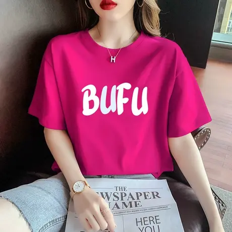 火龙果色短袖t恤女装夏季2023年新款ins潮宽松设计感小众纯棉上衣商品大图