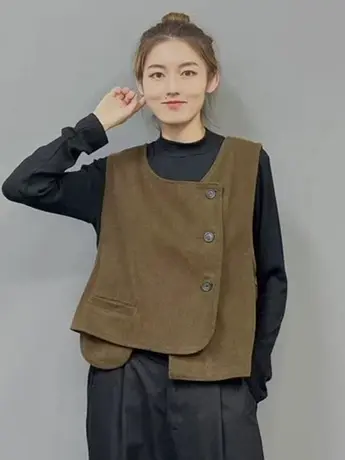 文艺复古不规则设计马甲外套女秋季V领显瘦无袖坎肩马夹上衣ins潮图片